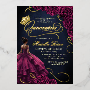 Burgundy Floral Dress Quinceañera