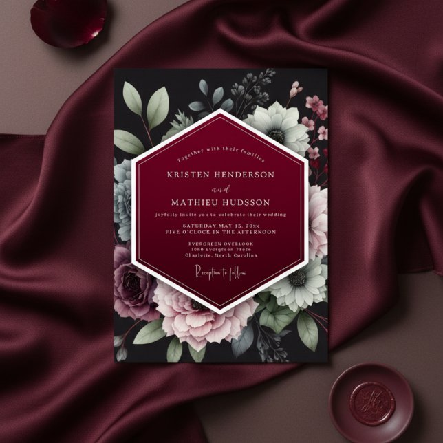 Burgundy Floral Dusk Wedding Invitation (Creator Uploaded)