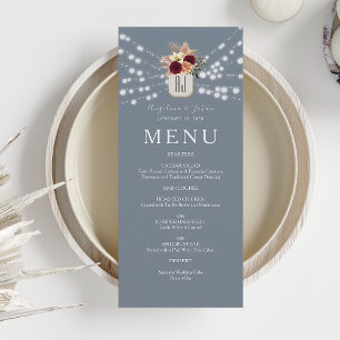 Burgundy Floral Dusty Blue Wedding Menu