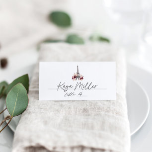 Burgundy Floral Eiffel Tower Place Card