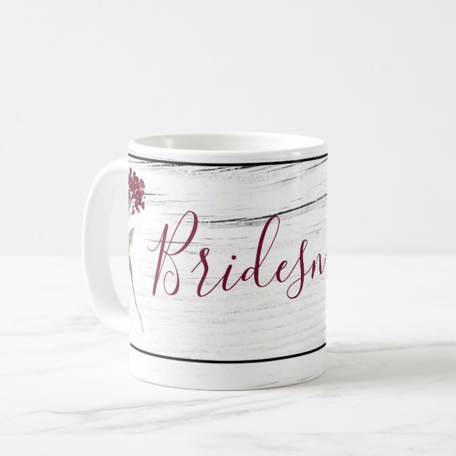 Burgundy Floral Elegant Rustic Bridesmaid Coffee Mug (Front Left)