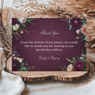 Burgundy Floral Elegant Thank You Card