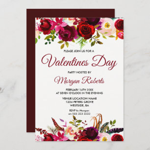 Burgundy Floral Elegant Valentines Day Invite