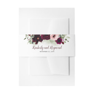 Burgundy Floral Elegant Watercolor Wedding Invitation Belly Band