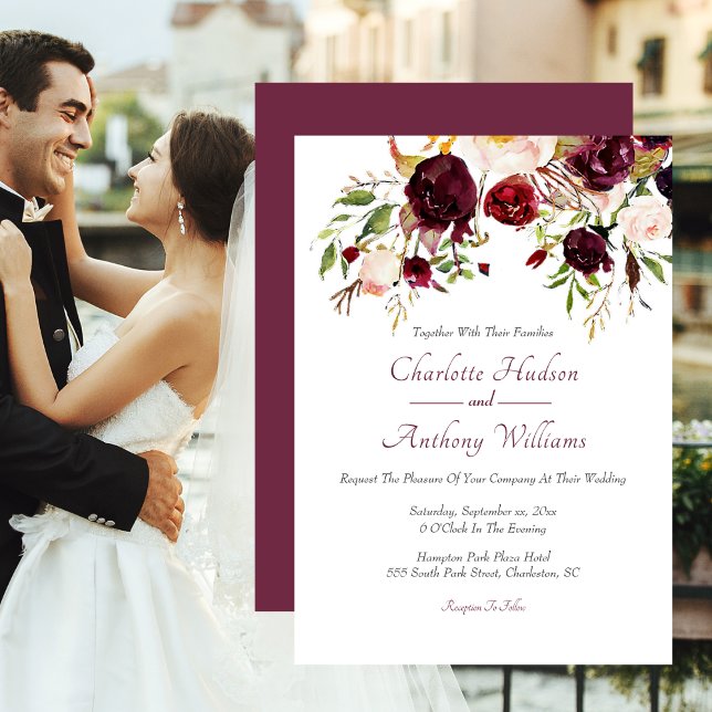 Burgundy Floral Elegant Wedding Invitation (Burgundy Floral Elegant Wedding Invitation)