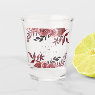 Burgundy Floral Elegant Wedding Shot Glass