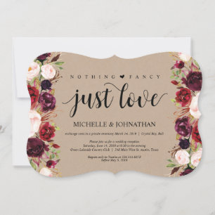 Burgundy Floral Elopement Reception Kraft Invites