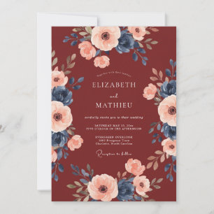 Burgundy Floral Embrace Wedding Invitation