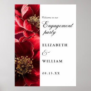 Burgundy Floral Engagement Party Welcome Sign