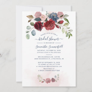 Burgundy Floral Eucalyptus Foliage Bridal Shower Invitation