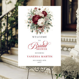 Burgundy Floral Eucalyptus Gold Bridal Welcome  Poster