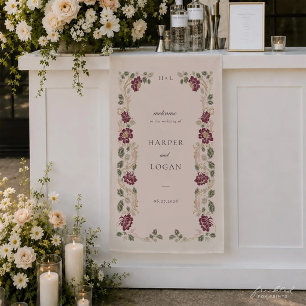 Burgundy Floral Fabric Wedding Welcome Banner