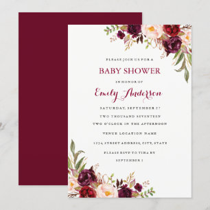 Burgundy Floral Fall Baby Shower Card