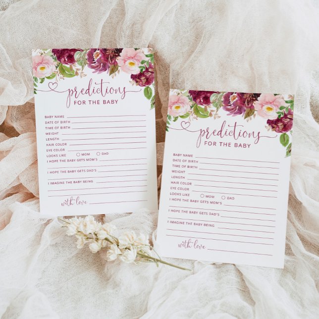 Burgundy floral fall predictions for the baby card (Creator Uploaded)