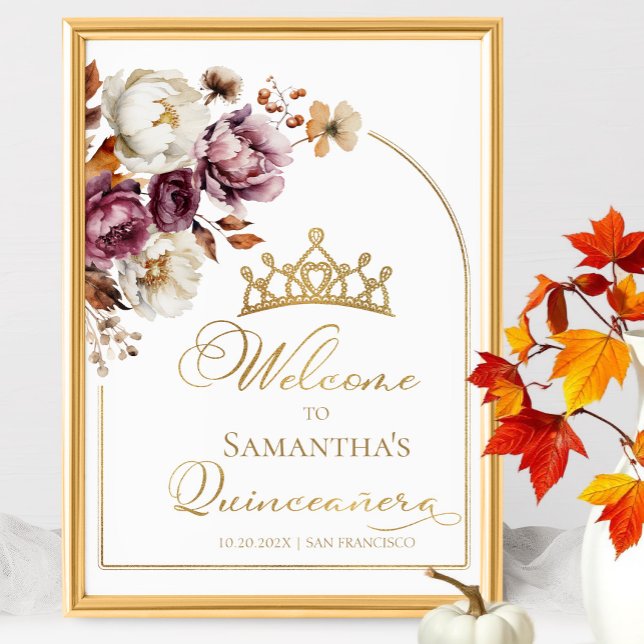 Burgundy Floral Fall Quinceanera Welcome Sign (Creator Uploaded)