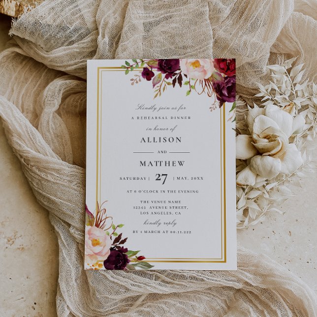 burgundy floral fall rehearsal dinner invitation (Creator Uploaded)