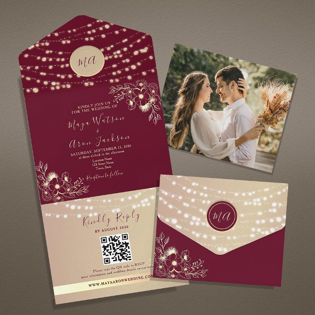 Burgundy Floral Fall Wedding All In One Invitation (Creator Uploaded)