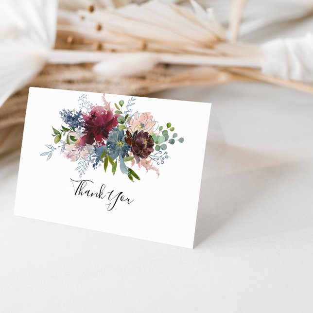 Burgundy Floral Folded Wedding Thank You Card (Creator Uploaded)