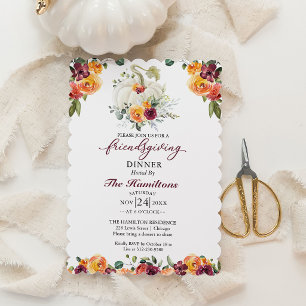 Burgundy Floral Friendsgiving Dinner Invitation