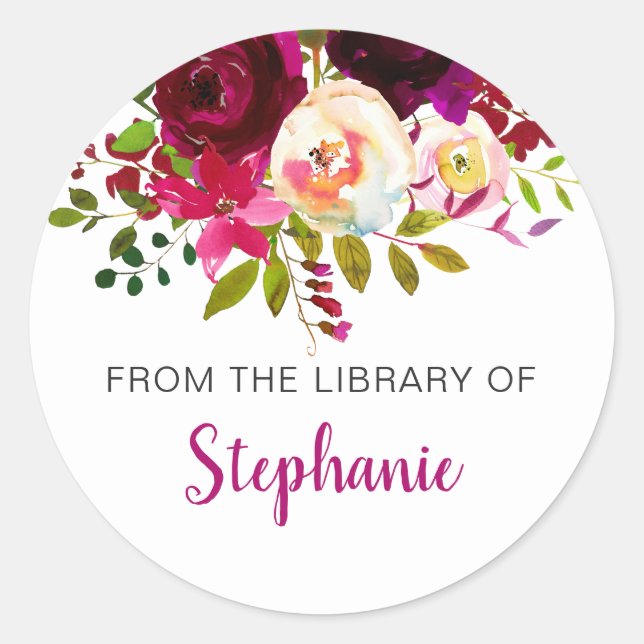 Burgundy Floral from the library of book sticker (Front)