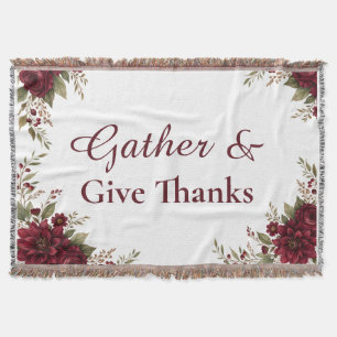Burgundy Floral Gather & Give Thanks Throw Blanket