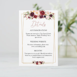 Burgundy Floral Geometric Details Information Enclosure Card