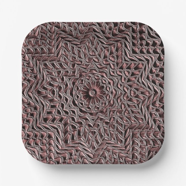 Burgundy Floral Geometric Paper Plate (Front)