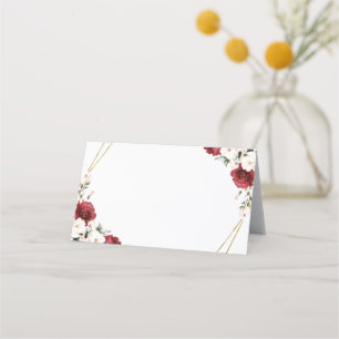 Burgundy floral geometric wedding place card