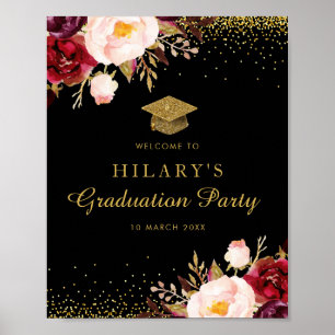 Burgundy floral glitter graduation welcome sign