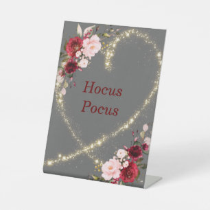 burgundy floral & glitter heart, 10.2 cm x 15.2 cm pedestal sign