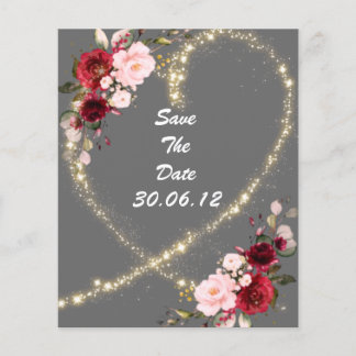 burgundy floral & glitter heart, save the date 