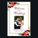 Burgundy Floral Gold Boho Wedding Welcome Photo Poster<br><div class="desc">Watercolor Burgundy Marsala Floral Boho Wedding Welcome Photo Poster - Gold Frame - Burgundy Text</div>