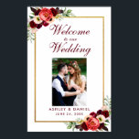 Burgundy Floral Gold Boho Wedding Welcome Photo Poster<br><div class="desc">Watercolor Burgundy Marsala Floral Boho Wedding Welcome Photo Poster - Gold Frame - Burgundy Text</div>