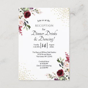 Burgundy Floral Gold Foil Wedding Reception Enclosure Card