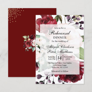 Burgundy Floral Gold Foil Wedding Rehearsal Dinner Invitation