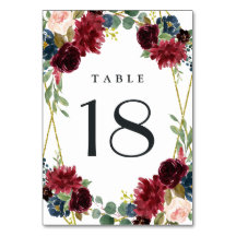 Burgundy Floral Gold Geometric Greenery Table Card