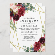 Burgundy Floral Gold Geometric Greenery Wedding