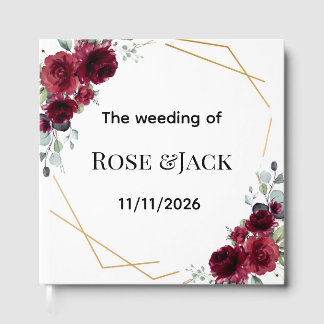 Burgundy Floral Gold Geometric Wedding Guest Book