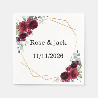 Burgundy Floral Gold Geometric Wedding Paper Napki Napkin