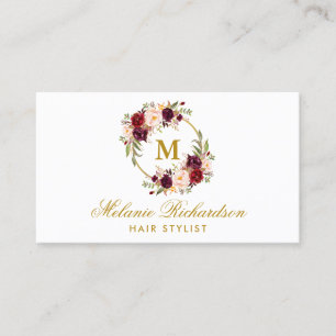 Burgundy Floral Gold Hair Stylist Appointment M Card