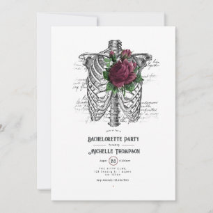 Burgundy Floral Gothic Bachelorette Party Invitation