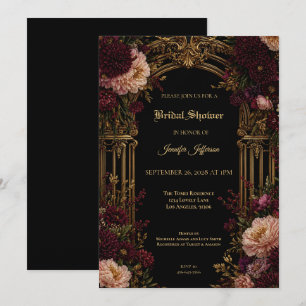 Burgundy Floral Gothic Bridal Shower invitation