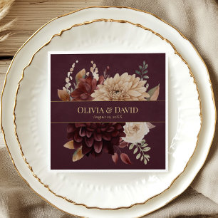 Burgundy Floral Gothic Personalized Wedding Napkin
