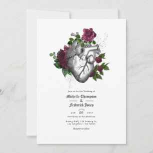 Burgundy Floral Gothic Wedding Invitation