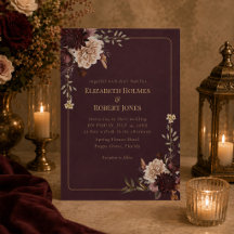 Burgundy Floral Gothic Wedding Invitation