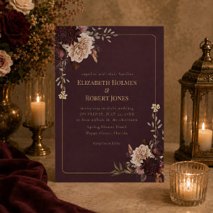 Burgundy Floral Gothic Wedding Invitation