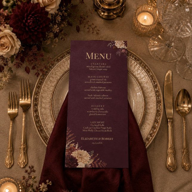 Burgundy Floral Gothic Wedding Menu (Burgundy Floral Gothic Wedding Menu)