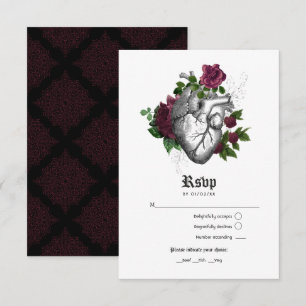 Burgundy Floral Gothic Wedding RSVP Card
