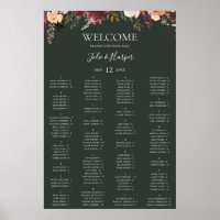 Burgundy Floral | Green Alphabetical Seating Chart