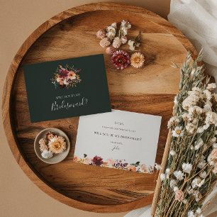Burgundy Floral Green Bridesmaid Proposal Card
